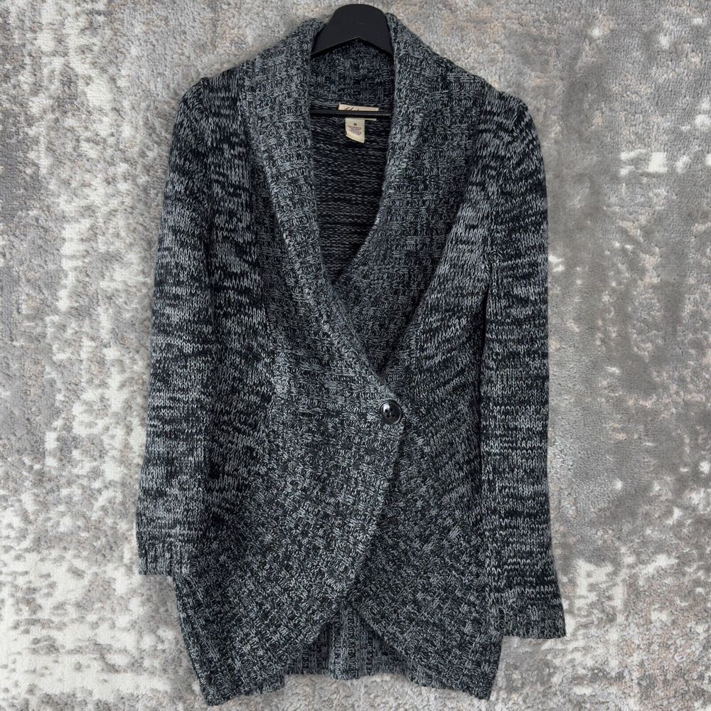 JJ Always Womens Size M Shawl Collar Coatigan‎ Snap Button Cardigan Gray Knit